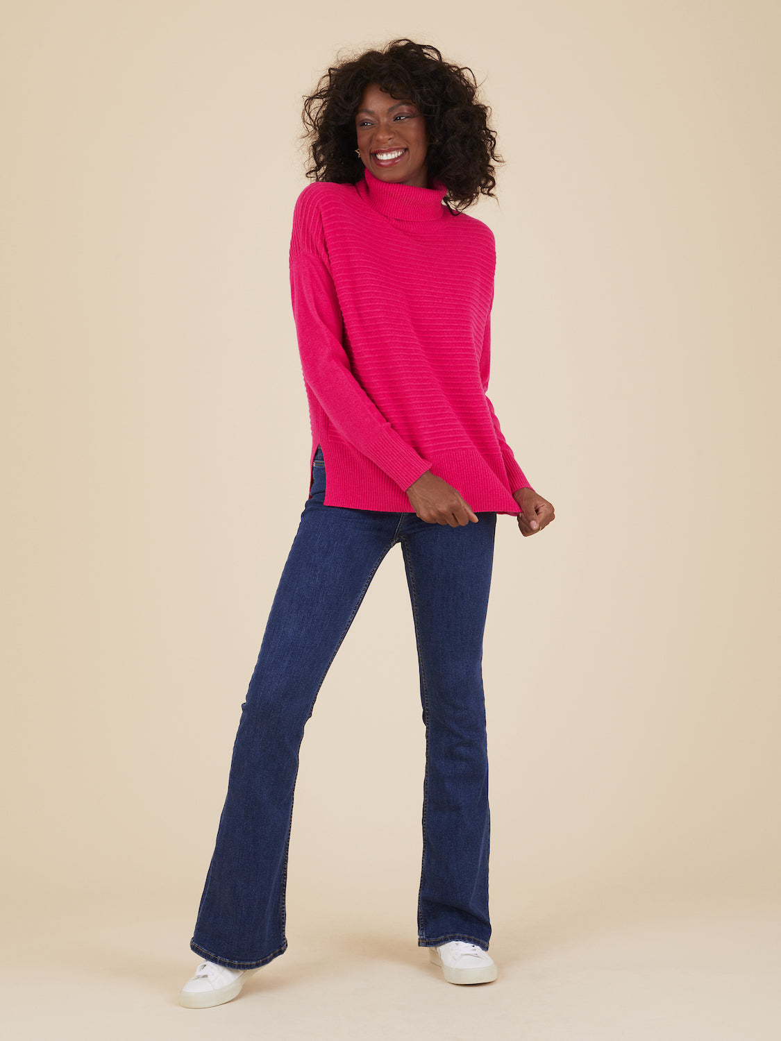 Kyle Neon Pink Roll Neck Jumper Cocoa Cashmere London